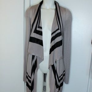 Macy's INC Taupe Black Stripes Cardigan Sweater S